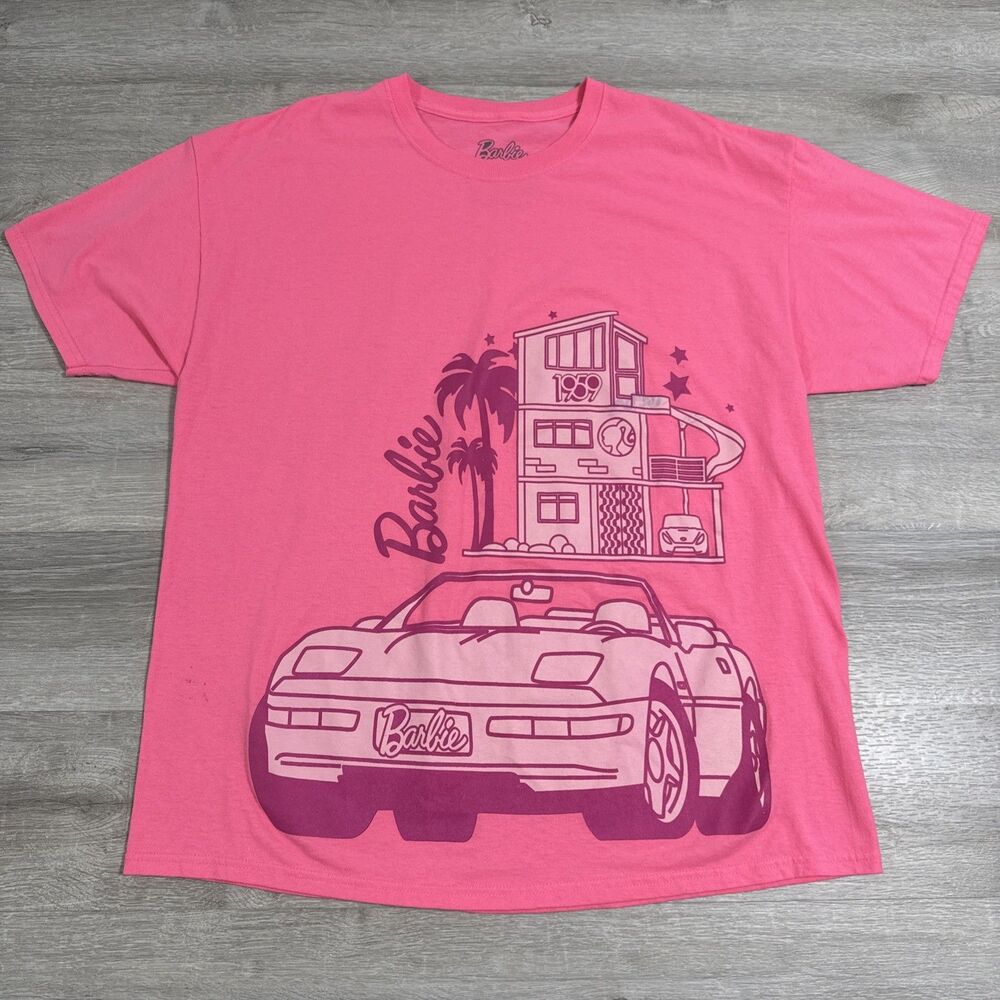 Barbie Shirt Adult Unisex XL Hot Pink Dreamhouse Convertible Car Barbiecore